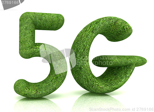 Image of 5g modern internet network. 3d text of grass