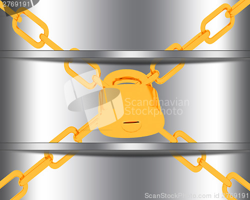 Image of gold chains and padlock on white background