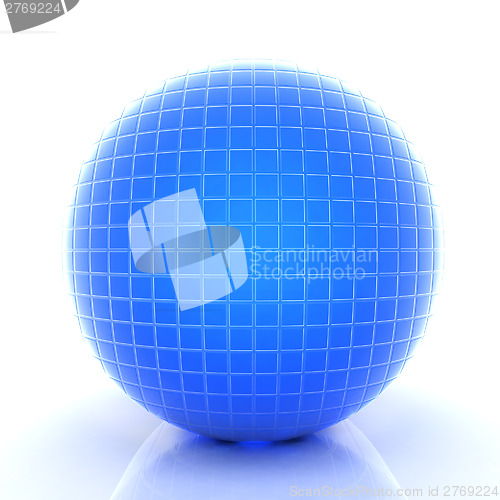 Image of Abstract 3d sphere with blue mosaic design