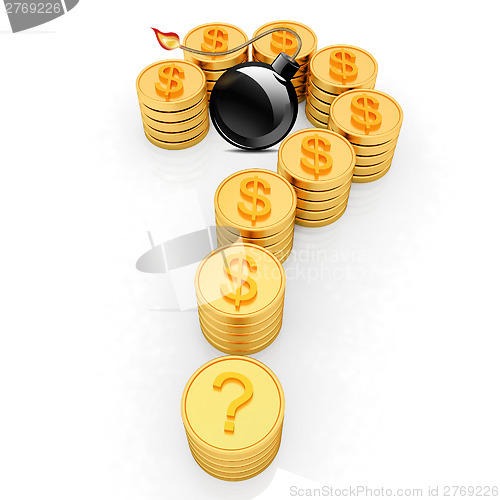 Image of Question mark in the form of gold coins with dollar sign and bla