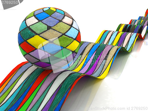 Image of Mosaic ball on a colorful waves