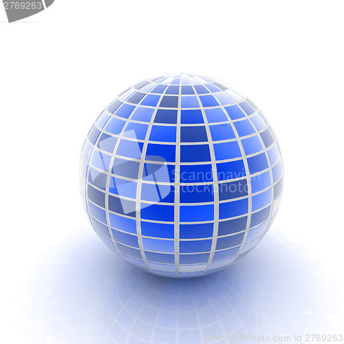 Image of abstract 3d sphere with blue mosaic design