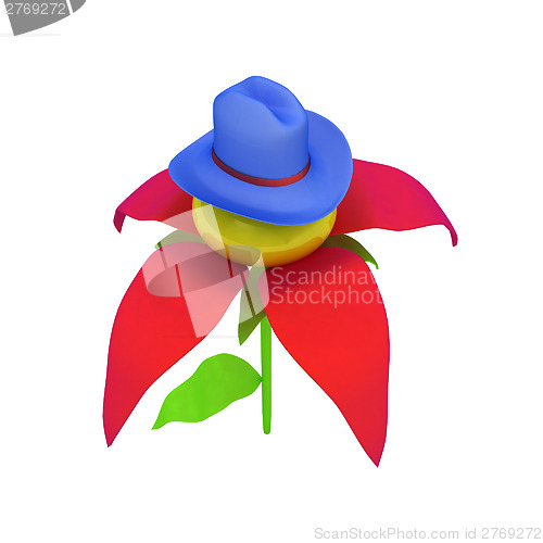 Image of Blue hat on a fantastic flower iisolated on white background