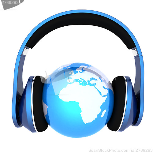 Image of earth with headphones. World music concept