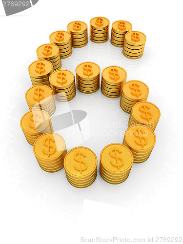 Image of the number "six" of gold coins with dollar sign