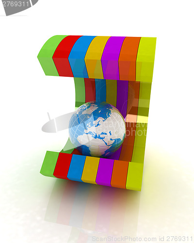 Image of 3d colorful abstract shape and Earth