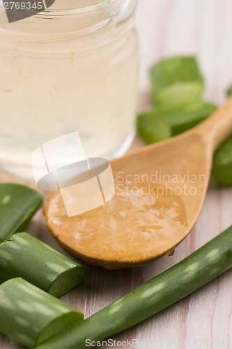 Image of aloe vera juice with fresh leaves