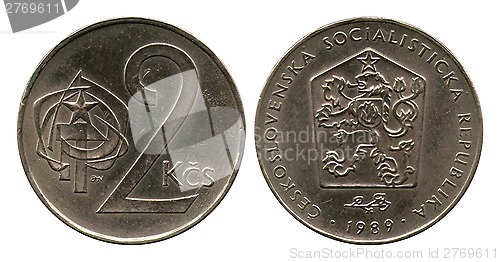 Image of two kronas, Czechoslovakian Socialist Republic, 1989