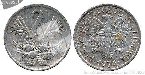 Image of two zlotych, Polish Public Republic, 1974