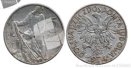 Image of five zlotych, Polish Public Republic, 1974