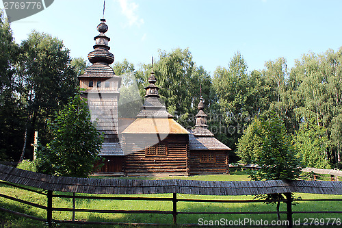 Image of nice wooden church in village of Western Ukraine