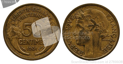 Image of fifty centimes, Republic France, 1931