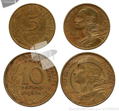 Image of five and ten centimes, France, 1965, 1966