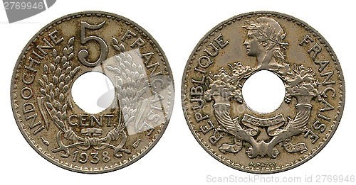 Image of five cents, French Indo-China, 1938