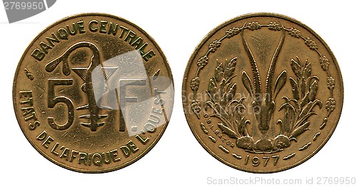 Image of five francs CFA, 1977