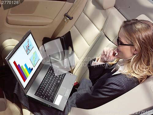 Image of businesswoman has a fan with laptop