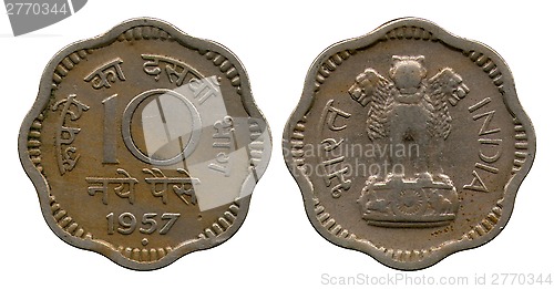 Image of ten paise, copper-nickel, India, 1957