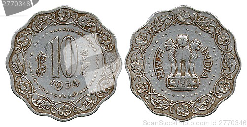 Image of ten paise, aluminum, India, 1974