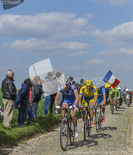 Image of Group of Three Cyclists- Paris-Roubaix 2014