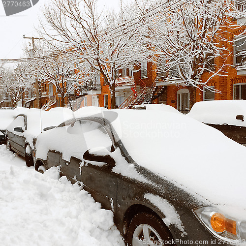 Image of Cars stuck in snow after the snowstorm