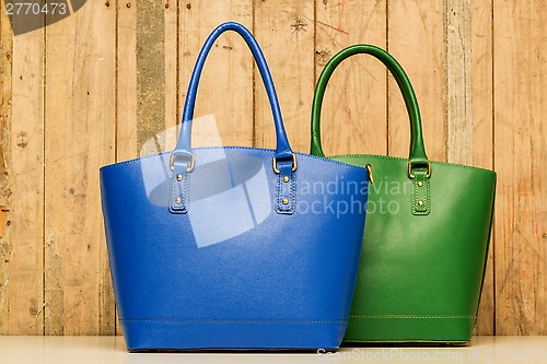 Image of blue and green purse