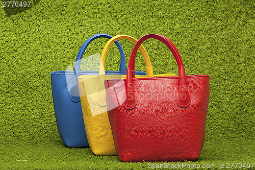 Image of purses on green grass