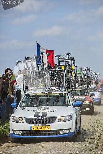 Image of Row of Technical Vehicles- Paris- Roubaix 2014