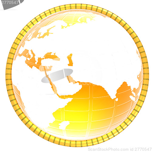 Image of Yellow 3d globe icon with highlights 