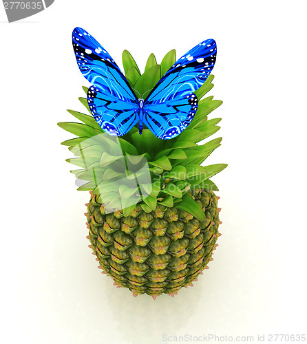 Image of Blue butterflys on a pineapple