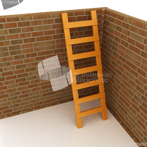 Image of Ladder leans on brick wall 