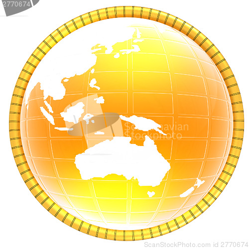 Image of Yellow 3d globe icon with highlights 