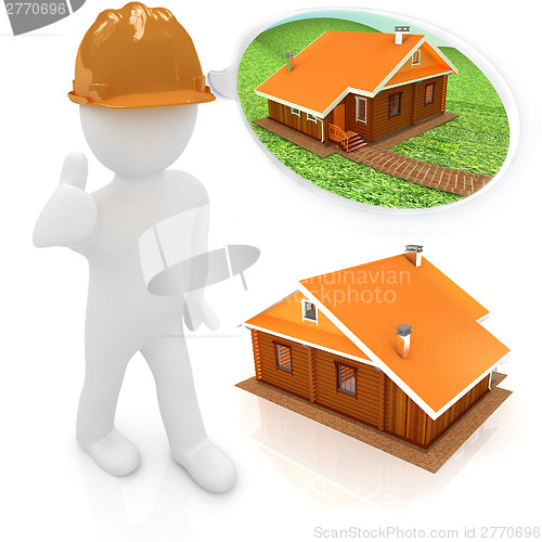 Image of 3d architect in a hard hat with thumb up with real plans