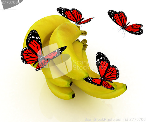 Image of Red butterflys on a bananas