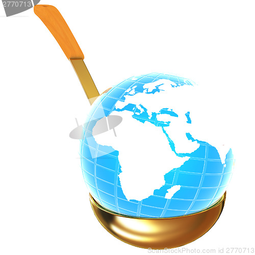 Image of Blue earth on gold soup ladle 