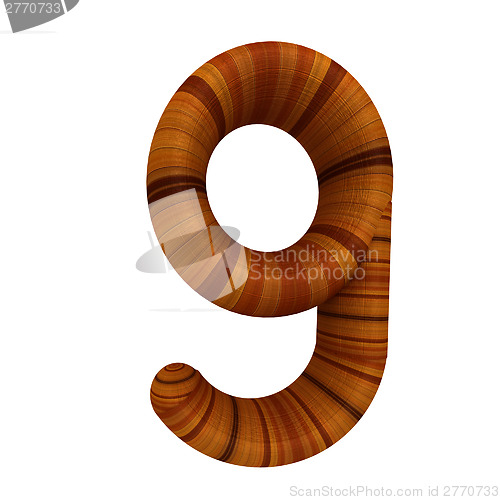 Image of Wooden number "9"- nine on a white. 