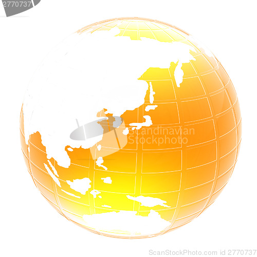 Image of Yellow 3d globe icon with highlights 