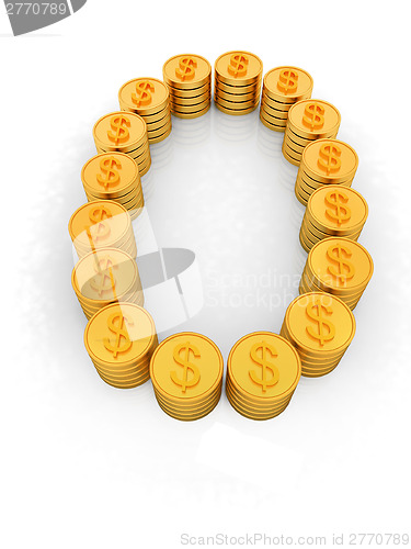 Image of the number "zero" of gold coins with dollar sign