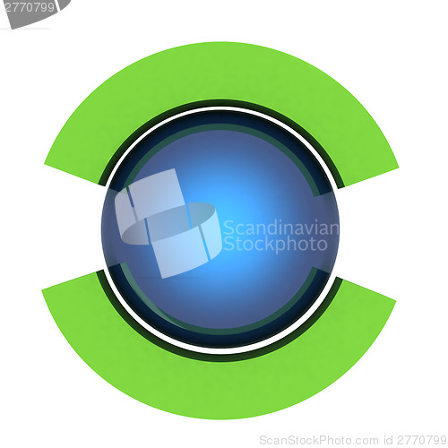 Image of Abstract blue sphere and colorful semi-circles 