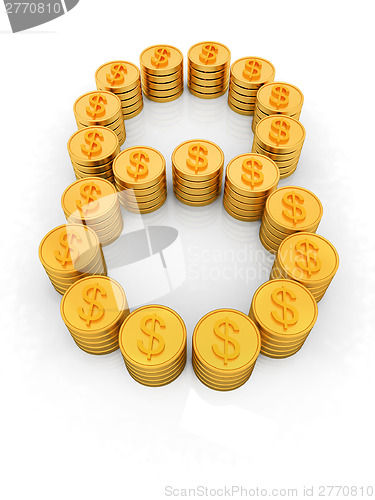 Image of the number "eight" of gold coins with dollar sign