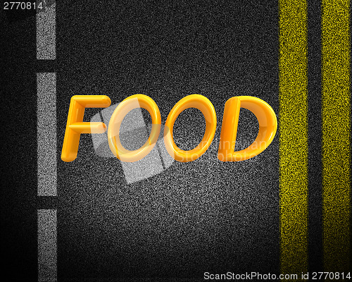 Image of Asphalt abstract background with 3d text "Food" 