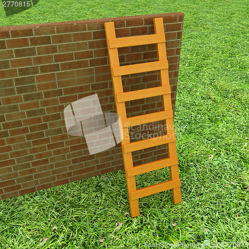 Image of Ladder leans on brick wall 