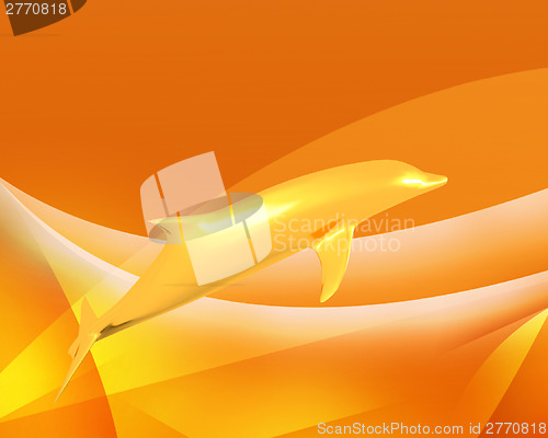 Image of golden dolphin in a  light waves abstract background