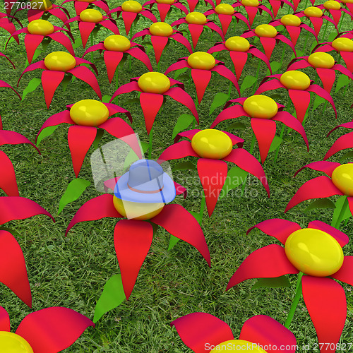 Image of One individuality blue hat on a fantastic flower