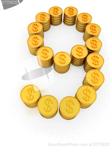 Image of the number "nine" of gold coins with dollar sign