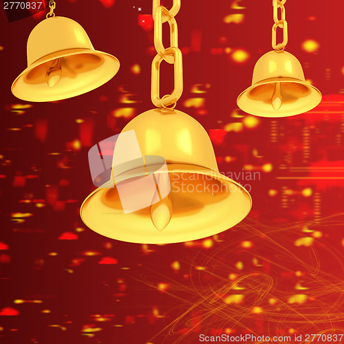 Image of Gold bell on winter or Christmas style background