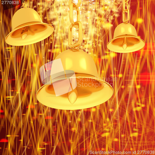 Image of Gold bell on winter or Christmas style background