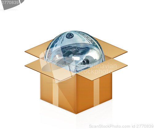 Image of Sphere from dollar in cardboard box