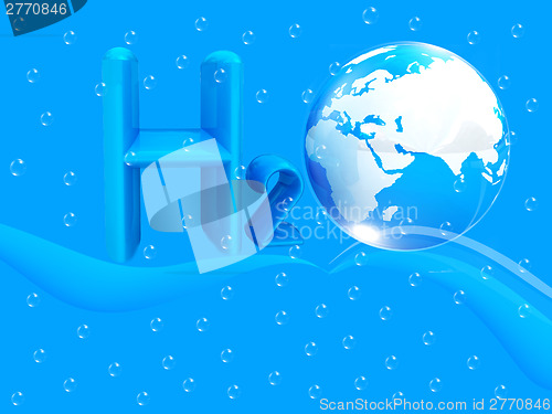 Image of Blue water drops background and formula of water