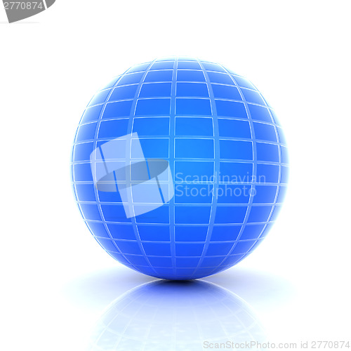 Image of Abstract 3d sphere with blue mosaic design