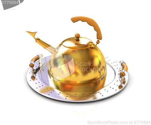 Image of Gold teapot on platter 